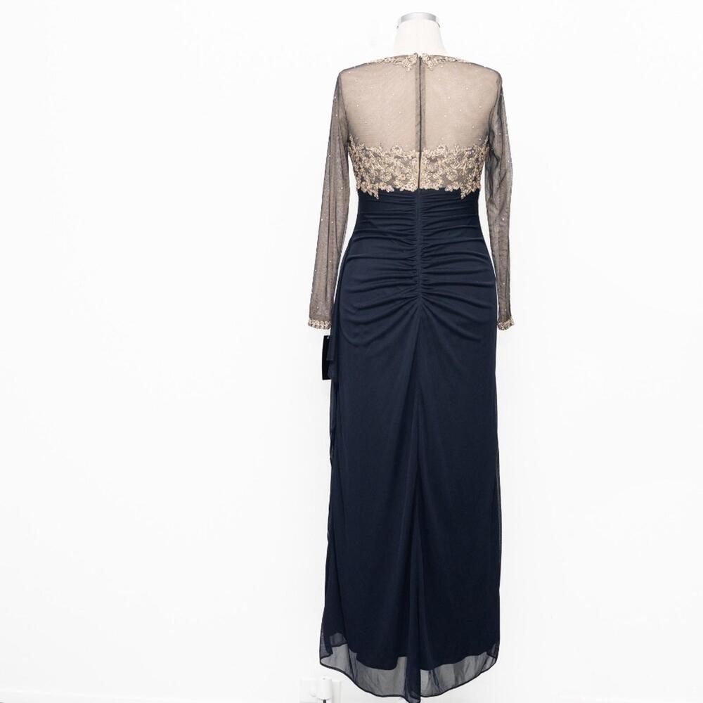 XSCAPE  Embellished Illusion-Bodice Ruched Gown Long Sleeve Modest sz 10P NWT - Picture 5 of 12